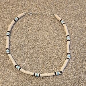 Puka Beaded Necklace in White, Black Blue
